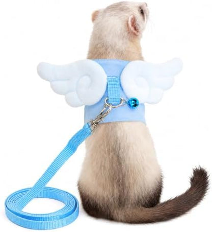 Ferret Harness and Leash Set for Adult Ferrets, Cute Angel Wing Small Animal Vest Harness, Adjustable for Ferrets Kittens Mini Dogs Blue1536-2