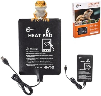 Besto 2 Pack Reptile Heat Pad, USB Powered Under Tank Terrarium Heating Mat (4"x7" 4W + 6"x8" 8W) Waterproof Reptile Heater for Turtle, Lizard, Hermit Crab, Frog, Snake, Small Mammals