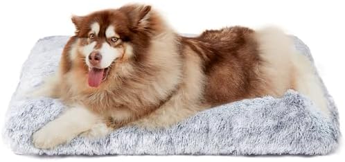 EHEYCIGA Fluffy Dog Crate Bed, Plush XX Large Dog Pillow, Grey