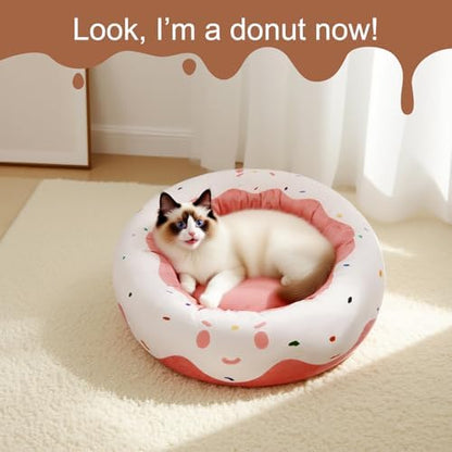 Cute Cat Beds for Indoor Cats, Small Dog Beds, Soft Washable Pet Beds for Kitten and Puppy, Funny Dount Cat Cave, 17 Inches