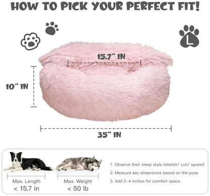 Himax 35in Covered Large Dog Bed with Blanket Attached Calming Burrow Pink