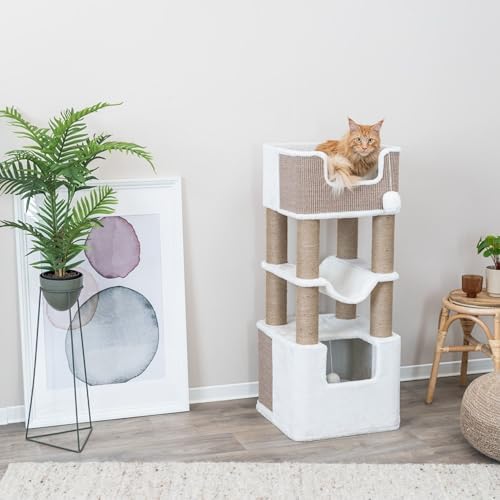 Trixie Lucano 43.3-in XXL Cat Tree, Indoor Cat Furniture with Jute Scratching Posts, Sisal and Plush Covered Condo, Dangling Interactive Toys, Brown