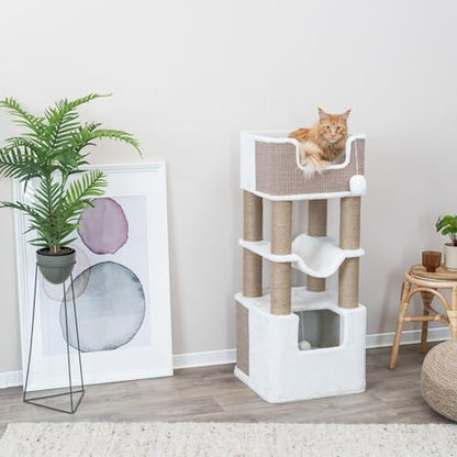 Trixie Lucano 43.3-in XXL Cat Tree, Indoor Cat Furniture with Jute Scratching Posts, Sisal and Plush Covered Condo, Dangling Interactive Toys, Brown