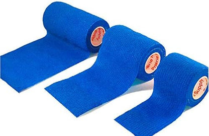 3 Inch Self Adhesive Bandage Wrap - Self-Sticking Vet Wrap - Blue, 12 Pack