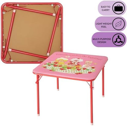 Idea Nuova 3-Piece Furniture Set with 1 Square Table & 2 Folding Chairs for Kids, Strawberry Shortcake