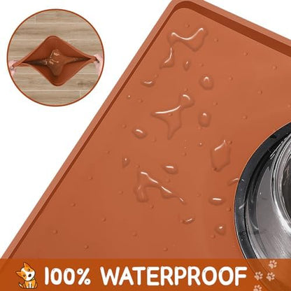 MateeyLife Silicone Cat & Dog Food Mat for Floors Waterproof, Anti-Slip Dog Bowl Mats for Food and Water, Pet Feeding Mats with Lip to Prevent Spills, Pet Placemat for Messy Drinkers to Protect Floors