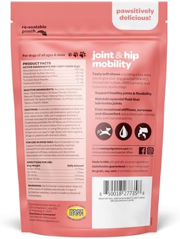Hip and Joint Chews for Dogs | Dog Glucosamine Chews for Comfort & Mobility with Chondroitin MSM & Turmeric | Dog Joint Supplement for All Ages & Sizes | NASC Certified & Made in the USA | 60 Chews