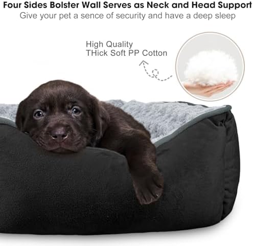 JOEJOY Rectangle Dog Bed for Large Medium Small Dogs Machine Washable Sleeping Dog Sofa Bed Non-Slip Bottom Breathable Soft Puppy Bed Durable Orthopedic Calming Pet Cuddler, Multiple Size, Black