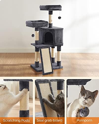 Feandrea Cat Tree, 45.3-Inch Cute Cat Tower, Plush Climbing Condo, Gray