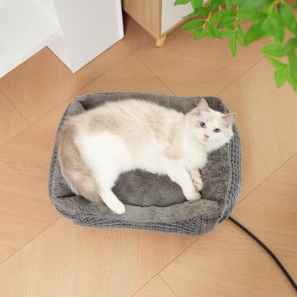 MARUNDA Heated Cats Bed for Indoor Use, Electric Heated Pets Heating for and Small Dogs, Washable Pets Bed with Automatic Heating Pad (23x20x7 Grey)