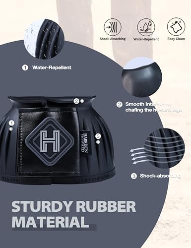 Harrison Howard Rubber Bell Boots for Horses, Hoof Overreach Protection for Horses, w/Upgraded Leather Touch Tape