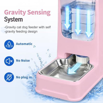 Automatic Cat Dog Feeder and Water Dispenser Set with Stainless Steel Bowl