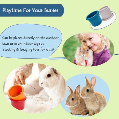 8 Pcs Stacking Cups for Rabbits - Multi-Colored Reusable Rabbit Bunny Toys with Cute Animal Design - Graduated Sized Stackable Toys - Safe Wheat Straw Nesting Toy