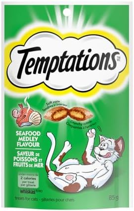 Temptations Classic Crunchy and Soft Cat Treats, Seafood Medley, 3 oz, 12pk