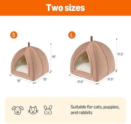 Amazon Basics Cat Cave Bed, 2-in-1 Foldable House for Indoor Cats, with Washable Cushion and Non-Slip Base, 15 x 15 Inches, Small, Pink