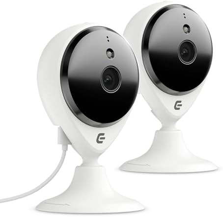 Smart Security Camera Indoor Plug-in Wired, 2 Pack 1080p IP/WiFi Cam for Home Pet Elder Video Monitoring, Two-Way Audio + Phone App, Motion Detection, Compatible with Alexa (White)