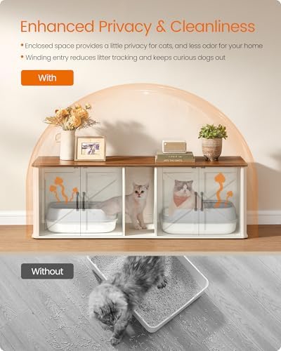 Feandrea Double Cat Litter Box Enclosure,Furniture Hidden for 2 Cats