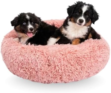Active Pets Premium Medium Donut Dog Bed, Fits Up to 45 lbs, Machine Washable Cushion, Plush Long Pile Faux Fur Fabric, Portable Pink Pet Bed Furniture for Puppies Adult Canines & Cats