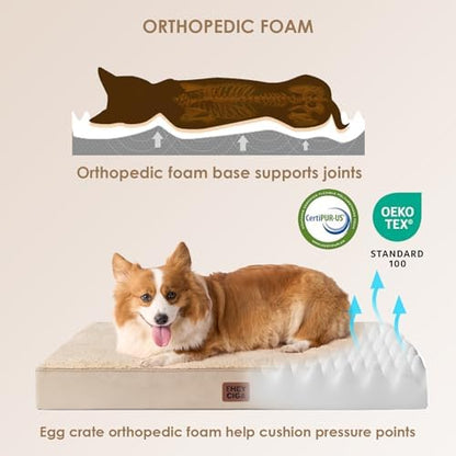 EHEYCIGA Orthopedic Dog Bed Large with Removable Washable Cover, 35IN Khaki