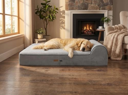 KOPEKS Orthopedic Memory Foam Dog Bed 7" Inch Thick Extra Large Dog Bed With Pillow Grey 50"x34"x10" Includes Waterproof Liner & Durable Removable Cover With Smart Design