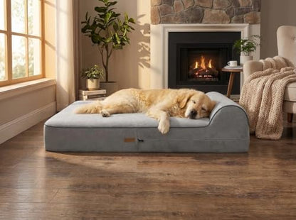 KOPEKS Orthopedic Memory Foam Dog Bed 7" Inch Thick Extra Large Dog Bed With Pillow Grey 50"x34"x10" Includes Waterproof Liner & Durable Removable Cover With Smart Design