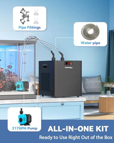 Poafamx 1/3 HP Aquarium Chiller, Quiet Fish Tank Water Chiller 40-80 Gal