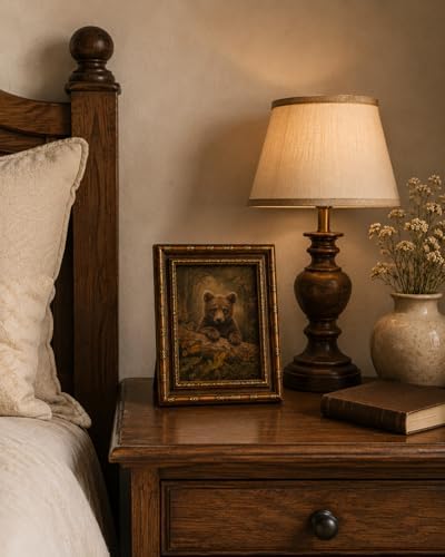 Framed Vintage Wall Art Rustic Forest Animal Cute Little Grizzly Bear Canvas Print Poster Vintage Farmhouse Style Artwork for Bedroom or Living Room 8x10 Inches Suitable for Hanging or Tabletop Display