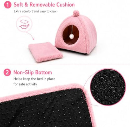 Guinea Pig Bed House Cozy Cave for Hamsters,Hedgehogs Small Rabbits (Pink)