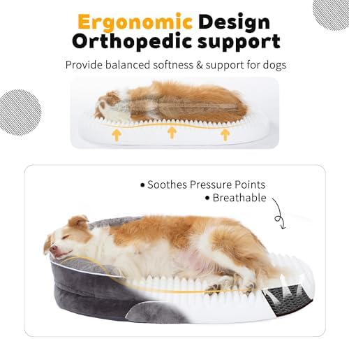 Orthopedic Dog Bed Couch for XXLarge Sized Pets with Egg Foam Support, Four-Sided Bolster Cushions, Soft Tear-Resistant Fabric, and Removable Machine Washable Plush Cover, 53'', Dark Gray