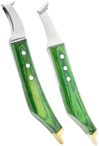 Premium Farrier Loop & Hoof Knife with Brass End – Professional Hoof Trimming Tool for Horses, Cows & Livestock, Stainless Steel Blade, Ergonomic Wood Handle (Green)