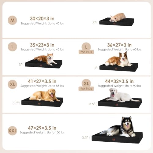 EHEYCIGA Large Memory Foam Dog Crate Bed Washable, 35x23Inch, Black