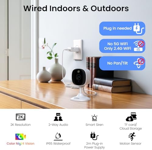 AOQEE Wired 2K Indoor Camera for Pet/Baby/Elderly, Human Detection, C1 1Pcs