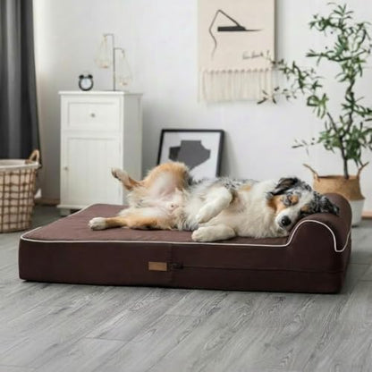5.5 Inch Thick High Grade Orthopedic Memory Foam Dog Bed With Pillow and Easy to Wash Removable Cover with Anti-Slip Bottom. Free Waterproof Liner Included - for Medium and Large Breed Dogs - Brown