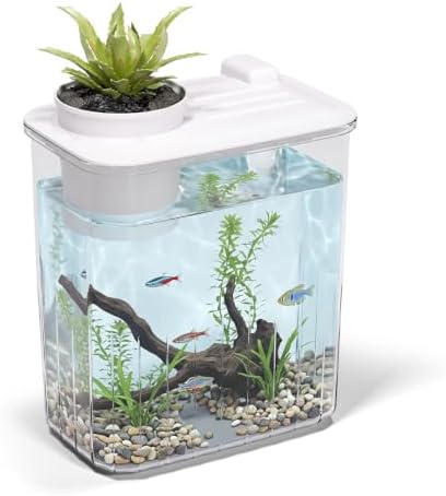 0.8 Gallon Betta Fish Tank Aquarium Starter Kit with Light and Lid(White)