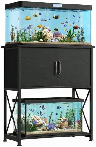 Herture 20-29 Gallon Aquarium Stand Metal Frame Fish Tank Stand with Cabinet Storage, for 20 Gallon Long Aquarium,30.7" L*16.5" W Tabletop,330LBS Capacity Black PG01YGB