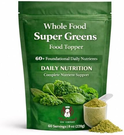 Natural Dog Company Super Greens Food Topper for Dogs, 8oz – Multivitamin & Superfood Powder – Immune, Digestive & Skin & Coat Support – No Fillers or Artificial Preservatives – All Life Stages