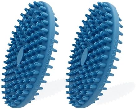 Dog Grooming Brush, Lilpep Pet Shampoo Bath Brush Soothing Massage Rubber Comb with Adjustable Ring Handle for Long Short Haired Dogs and Cats (2 pale blue, 2 sided brush)