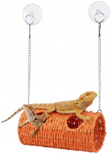 CroBlissful Bearded Dragon Tank Accessories, Long Cylindrical, Orange