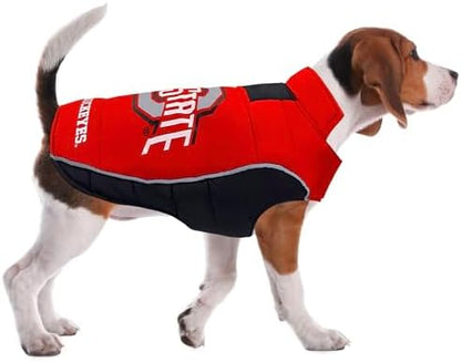 NCAA Ohio State Buckeyes Puffer Vest for Dogs & Cats, Size Large. Warm, Cozy, and Waterproof Dog Coat, for Small and Large Dogs/Cats. Best NCAA Licensed PET Warming Sports Jacket