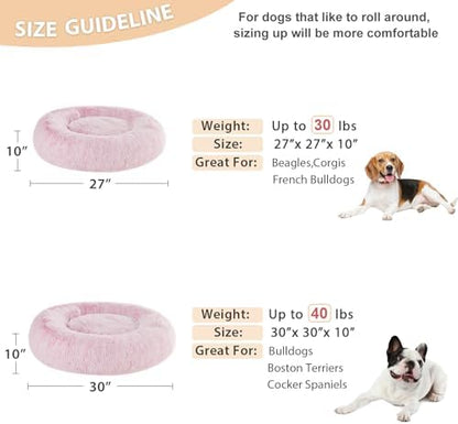 WNPETHOME Medium Pink Round Calming Dog Bed Cat Bed for Comfy Sleep