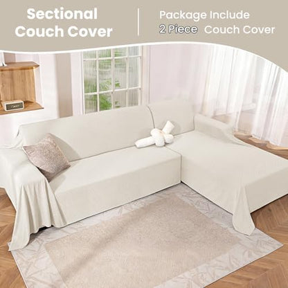 L Shaped Sectional Couch Cover 2 Piece, XXX-Large, Off White