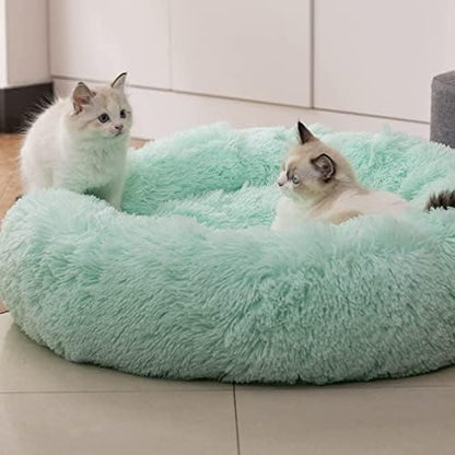 Anti Anxiety Round Fluffy Plush Faux Fur Warm Washable Dog Bed & Cat Bed, Original Bed for Small Medium Large Pets,Used to Relieve Joints and Improve Sleep（20"/24"/27''） (20", Light Green)