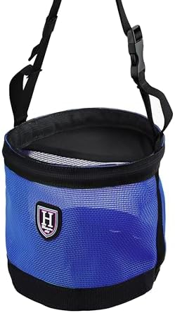 Harrison Howard Horse Muzzle Feed Bag Nylon Mesh Grain Feed Bag with Padded Neck Strap Adjustable Belt Dark Blue Medium