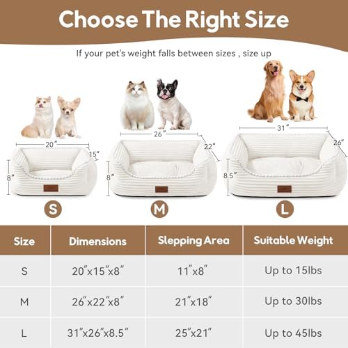 Zerbuger 25in Cream Rectangle Cat Dog Bed Machine Washable Sleeping Sofa