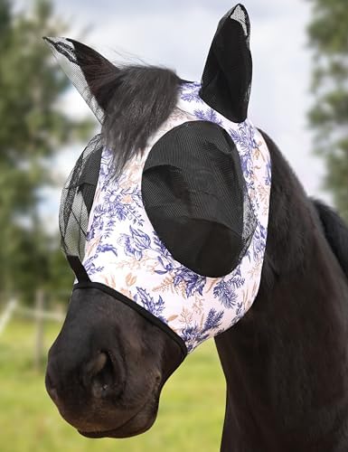 Harrison Howard Stretch Fly Mask with Forelock Opening and Patterns Comfortable Breathable Snug Fitting Horse Fly Mask Berry M