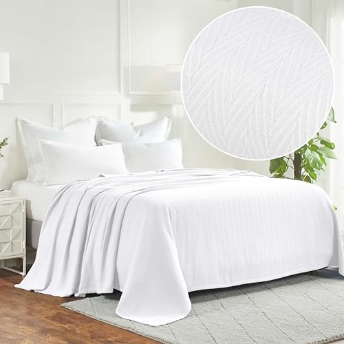 Superior Metro All-Season Cotton Blanket, Woven Blanket for Couch, Bed, Bedding, Farmhouse, Home Essentials, Cute and Cozy Bohemian Blankets, Herringbone Weave, King, White