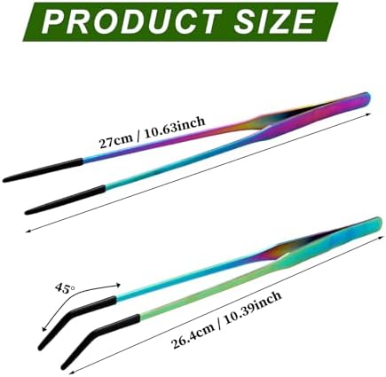OLIISS Iridescent Reptile Feeding Tongs with Rubber Tips, 10.6", 2 Pack
