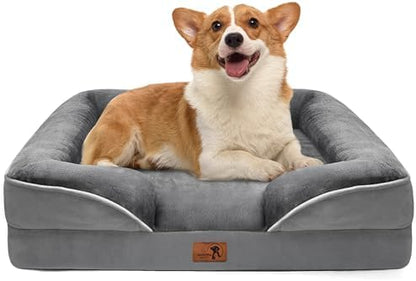 Spotted Play Orthopedic Dog Bed with Sides - Dog Sofa Beds for Medium Dogs, Supportive Foam Pet Couch Bed with Washable Removable Cover, Waterproof Lining and Non-Slip Bottom, Grey - M