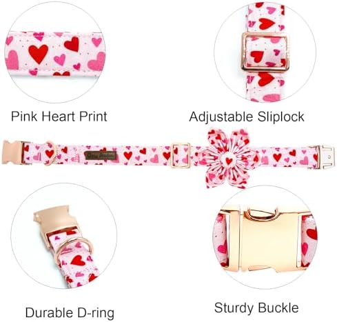 Valentine's Red Heart Dog Collar with Flower for Small Dogs