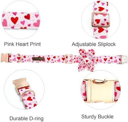 Valentine's Red Heart Dog Collar with Flower for Small Dogs